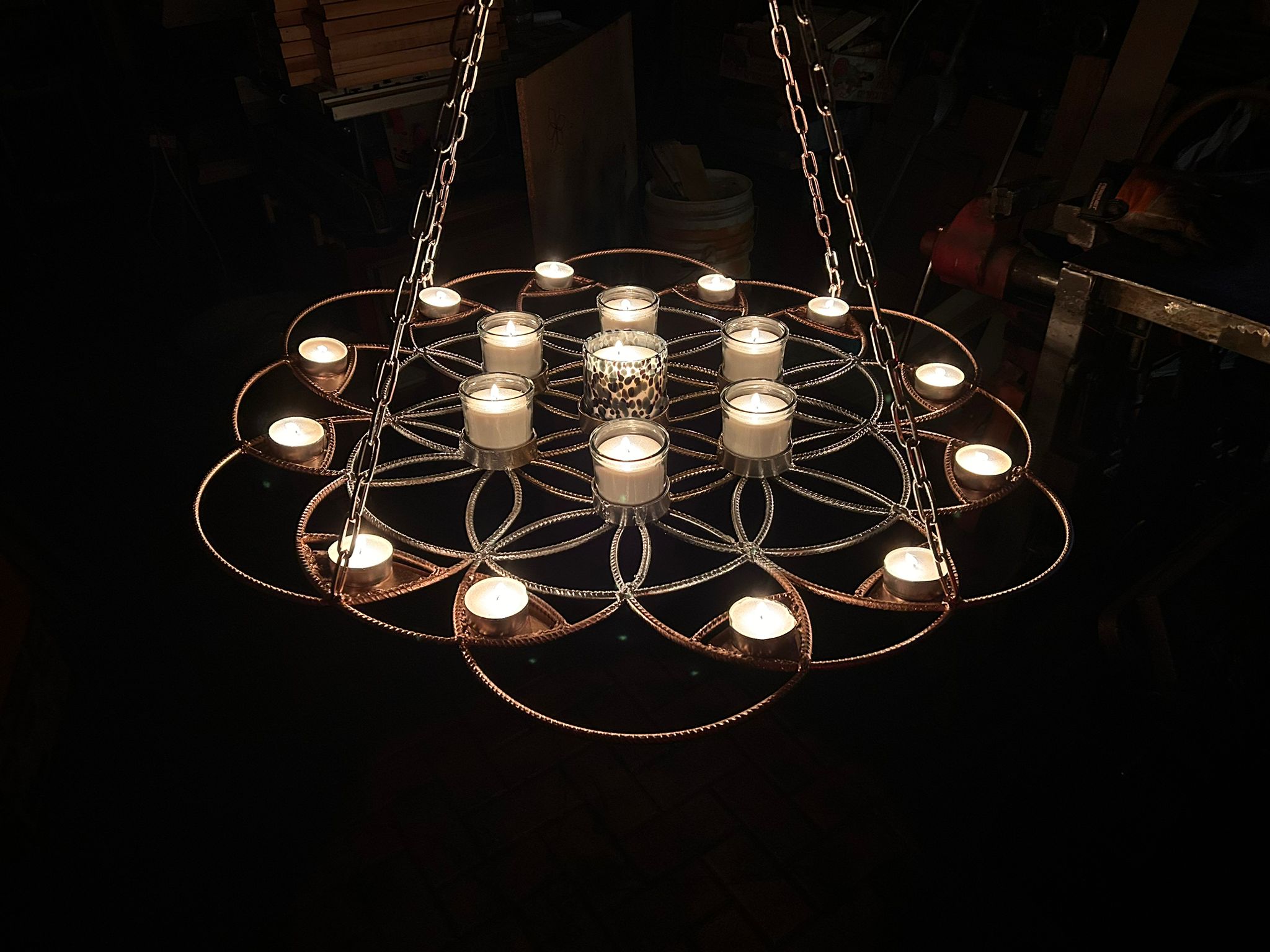 Flower of Life copper candle chandelier